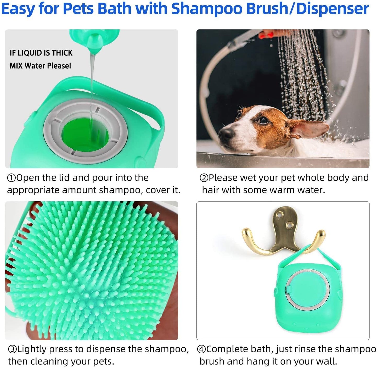 Pet Shampoo Massager Brush – Soft Silicone Grooming Scrubber for Dogs & Cats